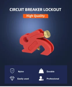 Vanguard4 CBL02-2 Moulded Case Circuit Breaker Lockout – Durable red nylon PA device, tool-free installation, fits breakers up to 10.5mm, OSHA compliant.