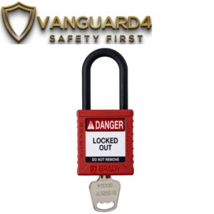 The "Safety Padlock P76A" is a specialized safety padlock designed for Lockout/Tagout (LOTO) applications, particularly distinguished by its aluminum shackle and its relatively long shackle length. It is part of a series of aluminum-shackled safety padlocks,