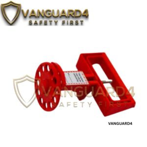 ed industrial valve lockout device with "VANGUARD4 SAFETY FIRST" logo.